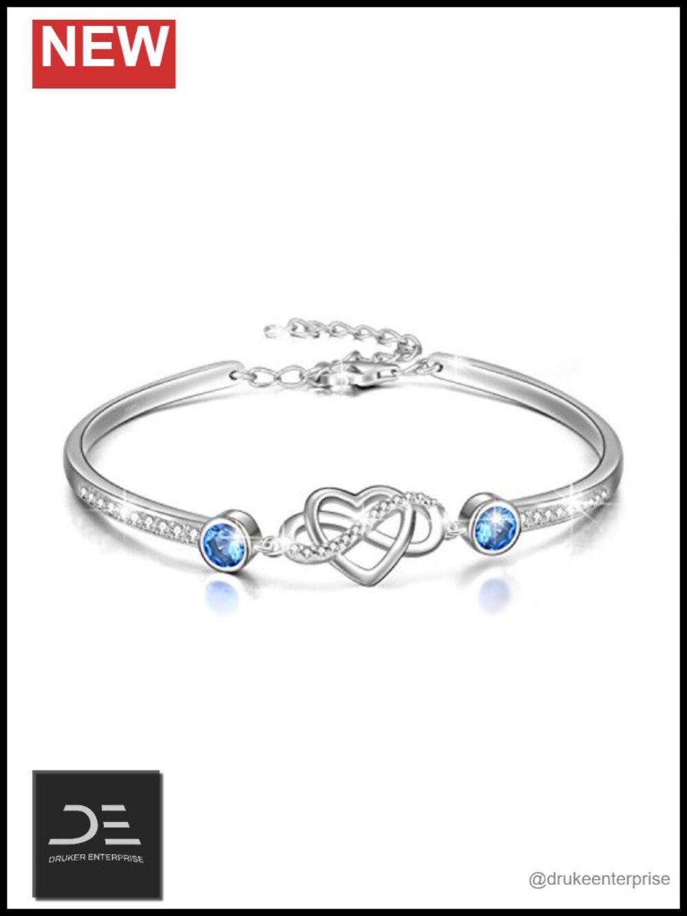 925 Sterling Silver Infinity Heart Birthstone Bangle Bracelet